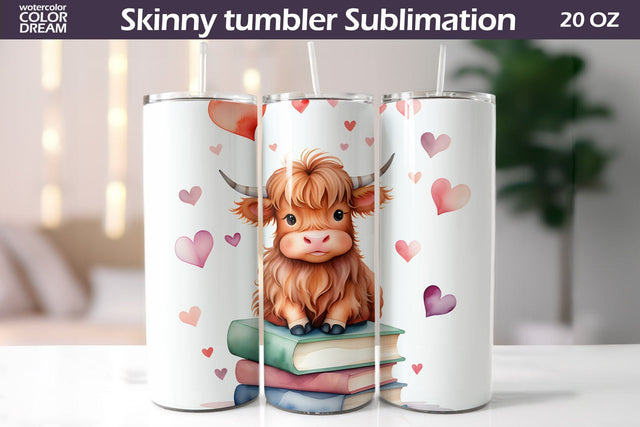 Highland Cow Valentine Tumbler Sublimation WatercolorColorDream 