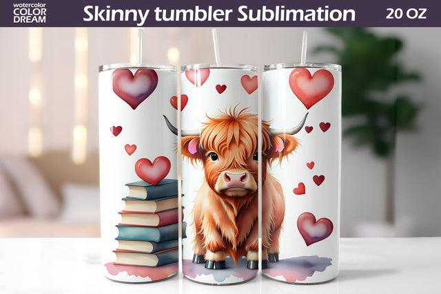 Highland Cow Valentine Tumbler Sublimation WatercolorColorDream 