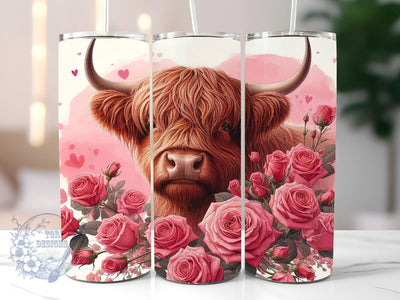 Highland Cow Valentines 20 oz Skinny Sublimation Tumbler, Valentines Day Tumbler PNG, Straight & Tapered Tumbler Wrap PNG, Instant Digital Download PNG Sublimation ToriDesigns 