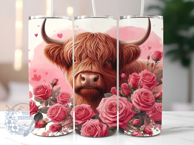 Highland Cow Valentines 20 oz Skinny Sublimation Tumbler, Valentines Day Tumbler PNG, Straight & Tapered Tumbler Wrap PNG, Instant Digital Download PNG Sublimation ToriDesigns 