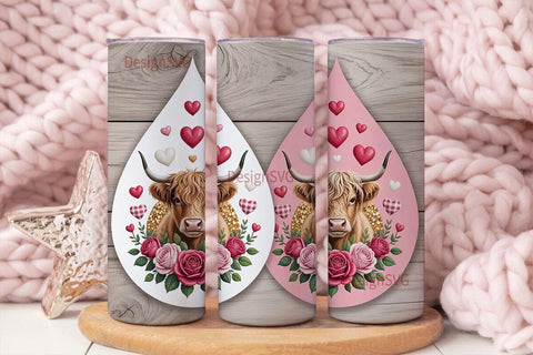 Highland Cow Valentine's 20oz Tumbler Sublimation DesignSVG 
