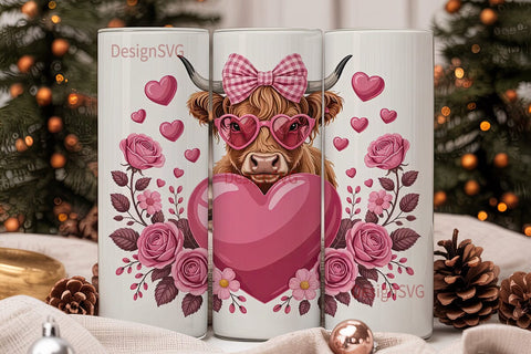 Highland Cow Valentine's 20oz Tumbler Sublimation DesignSVG 