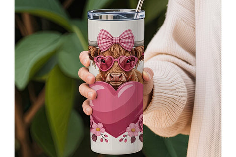 Highland Cow Valentine's 20oz Tumbler Sublimation DesignSVG 