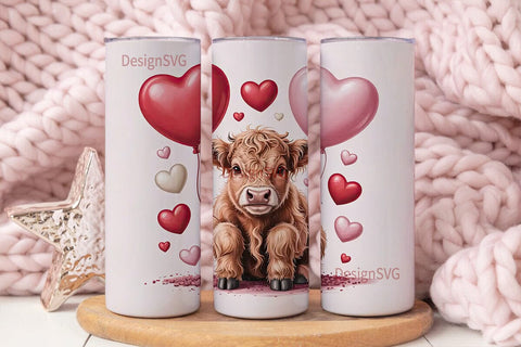 Highland Cow Valentine's 20oz Tumbler Sublimation DesignSVG 