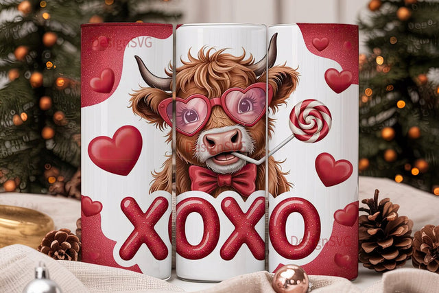 Highland Cow Valentine's 20oz Tumbler Sublimation DesignSVG 