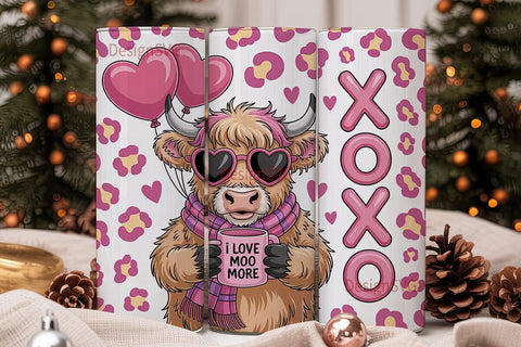 Highland Cow Valentine's 20oz Tumbler Sublimation DesignSVG 