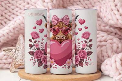 Highland Cow Valentine's 20oz Tumbler Sublimation DesignSVG 