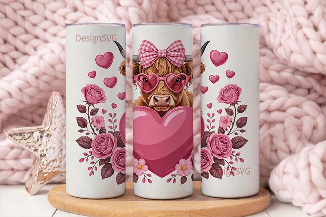 Highland Cow Valentine's 20oz Tumbler Sublimation DesignSVG 