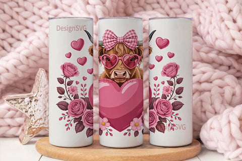 Highland Cow Valentine's 20oz Tumbler Sublimation DesignSVG 