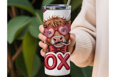 Highland Cow Valentine's 20oz Tumbler Sublimation DesignSVG 