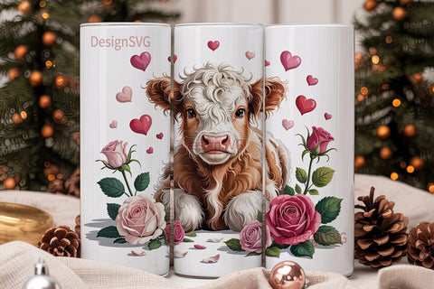 Highland Cow Valentine's 20oz Tumbler Sublimation DesignSVG 