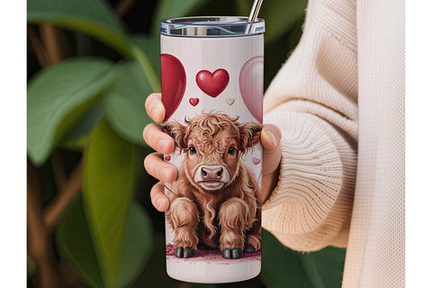 Highland Cow Valentine's 20oz Tumbler Sublimation DesignSVG 