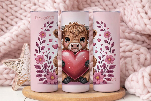 Highland Cow Valentine's 20oz Tumbler Sublimation DesignSVG 