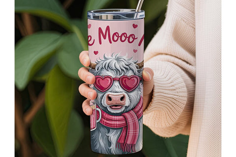 Highland Cow Valentine's 20oz Tumbler Sublimation DesignSVG 