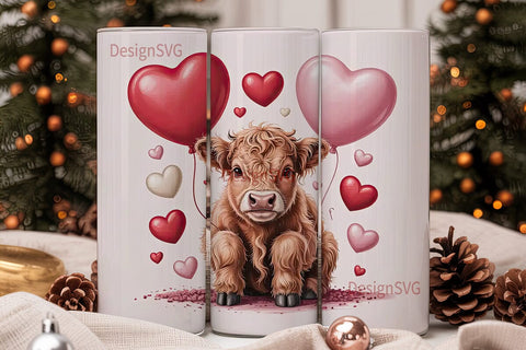 Highland Cow Valentine's 20oz Tumbler Sublimation DesignSVG 