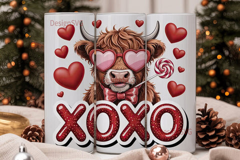 Highland Cow Valentine's 20oz Tumbler Sublimation DesignSVG 