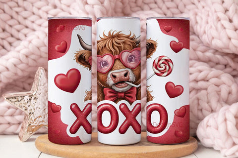 Highland Cow Valentine's 20oz Tumbler Sublimation DesignSVG 