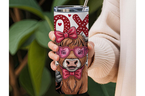 Highland Cow Valentine's 20oz Tumbler Sublimation DesignSVG 