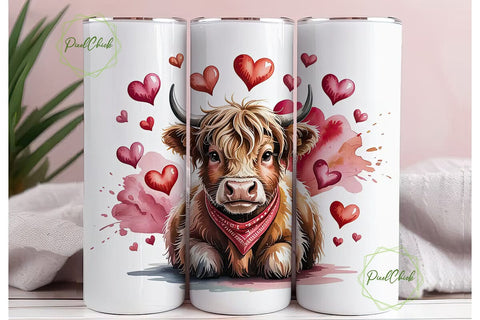 Highland Cow Valentine's 20oz Tumbler Sublimation PixelChick 