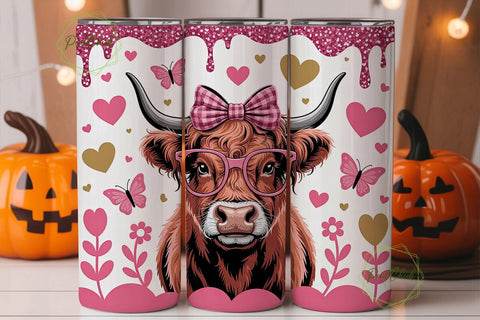 Highland Cow Valentine's 20oz Tumbler Sublimation PixelChick 