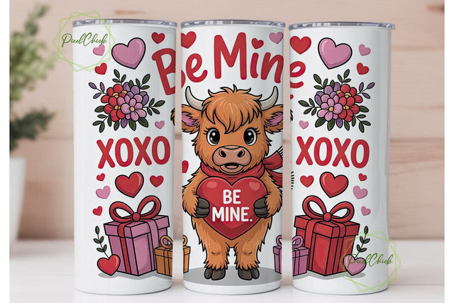 Highland Cow Valentine's 20oz Tumbler Sublimation PixelChick 