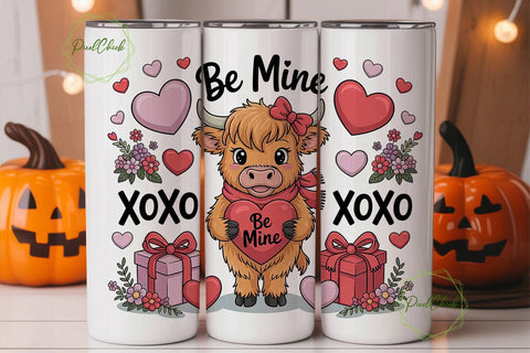 Highland Cow Valentine's 20oz Tumbler Sublimation PixelChick 