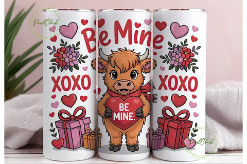 Highland Cow Valentine's 20oz Tumbler Sublimation PixelChick 