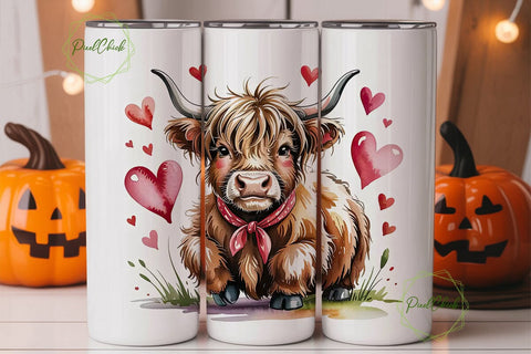 Highland Cow Valentine's 20oz Tumbler Sublimation PixelChick 
