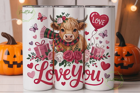 Highland Cow Valentine's 20oz Tumbler Sublimation PixelChick 