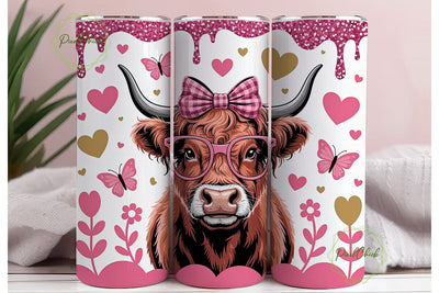 Highland Cow Valentine's 20oz Tumbler Sublimation PixelChick 