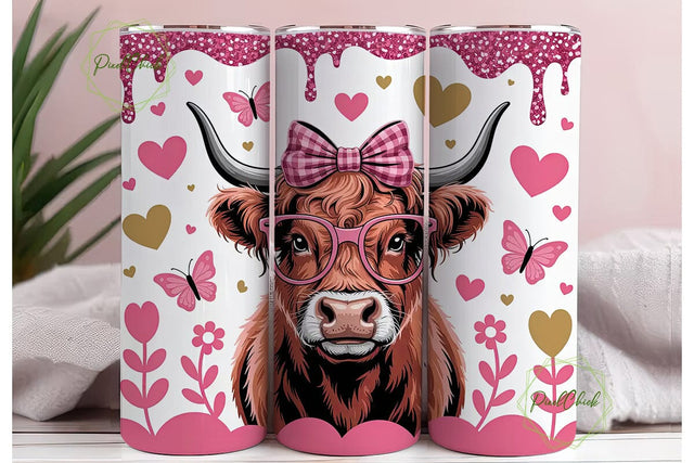 Highland Cow Valentine's 20oz Tumbler Sublimation PixelChick 