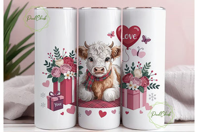 Highland Cow Valentine's 20oz Tumbler Sublimation PixelChick 