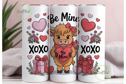 Highland Cow Valentine's 20oz Tumbler Sublimation PixelChick 