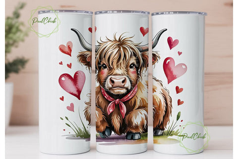 Highland Cow Valentine's 20oz Tumbler Sublimation PixelChick 