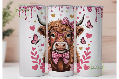 Highland Cow Valentine's 20oz Tumbler Sublimation PixelChick 