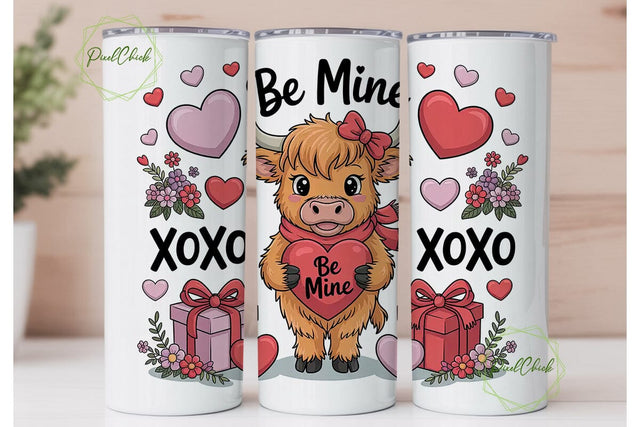 Highland Cow Valentine's 20oz Tumbler Sublimation PixelChick 