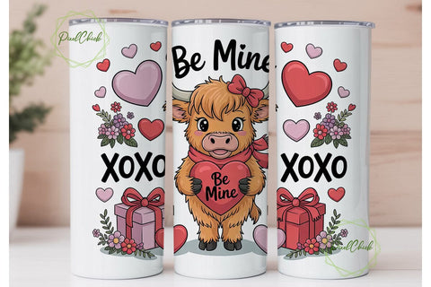 Highland Cow Valentine's 20oz Tumbler Sublimation PixelChick 