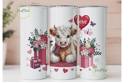 Highland Cow Valentine's 20oz Tumbler Sublimation PixelChick 