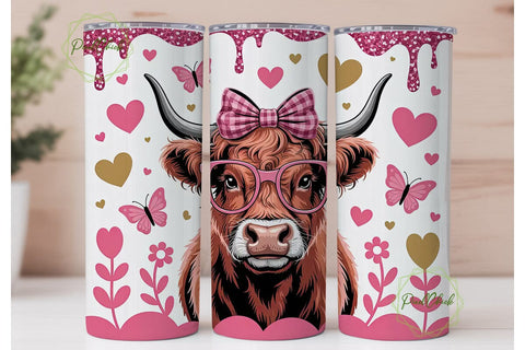 Highland Cow Valentine's 20oz Tumbler Sublimation PixelChick 