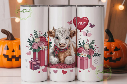 Highland Cow Valentine's 20oz Tumbler Sublimation PixelChick 