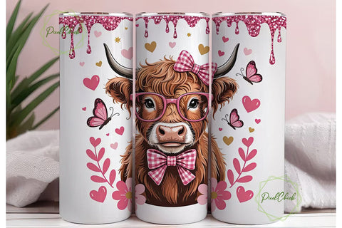 Highland Cow Valentine's 20oz Tumbler Sublimation PixelChick 