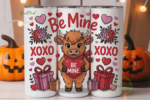 Highland Cow Valentine's 20oz Tumbler Sublimation PixelChick 