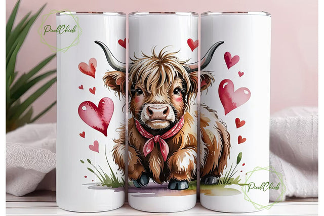 Highland Cow Valentine's 20oz Tumbler Sublimation PixelChick 