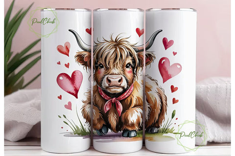 Highland Cow Valentine's 20oz Tumbler Sublimation PixelChick 