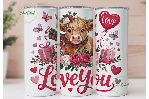 Highland Cow Valentine's 20oz Tumbler Sublimation PixelChick 