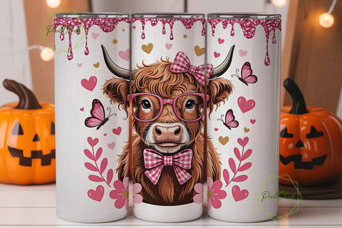 Highland Cow Valentine's 20oz Tumbler Sublimation PixelChick 