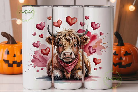 Highland Cow Valentine's 20oz Tumbler Sublimation PixelChick 