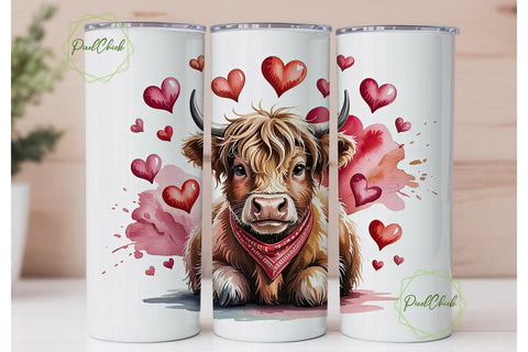 Highland Cow Valentine's 20oz Tumbler Sublimation PixelChick 