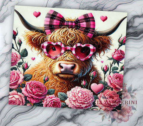 Highland Cow Valentine's 20oz Tumbler, Valentine's Day Gift, Cow Sublimation, 20oz Tumbler Wrap, Cute Cow Tumbler, Highland Cow Lover, Valentine Tumbler Sublimation Li Zamperini 