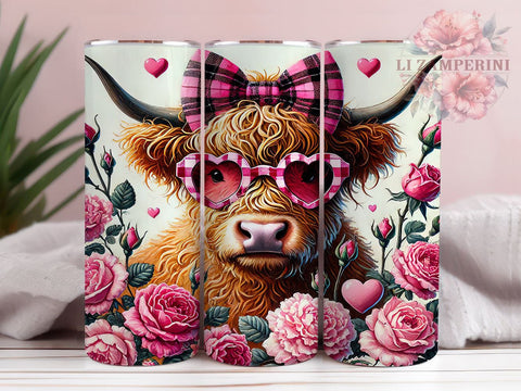 Highland Cow Valentine's 20oz Tumbler, Valentine's Day Gift, Cow Sublimation, 20oz Tumbler Wrap, Cute Cow Tumbler, Highland Cow Lover, Valentine Tumbler Sublimation Li Zamperini 